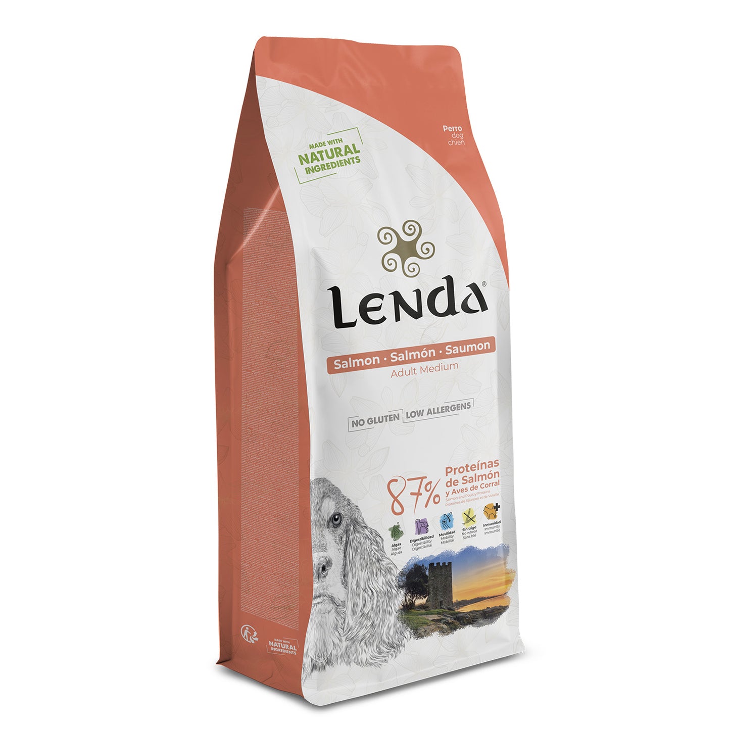 Saco de pienso para perro Lenda Adult Salmon: Pienso natural hipoalergénico para perros, con salmón y Omega 3 y 6 para piel y pelo.