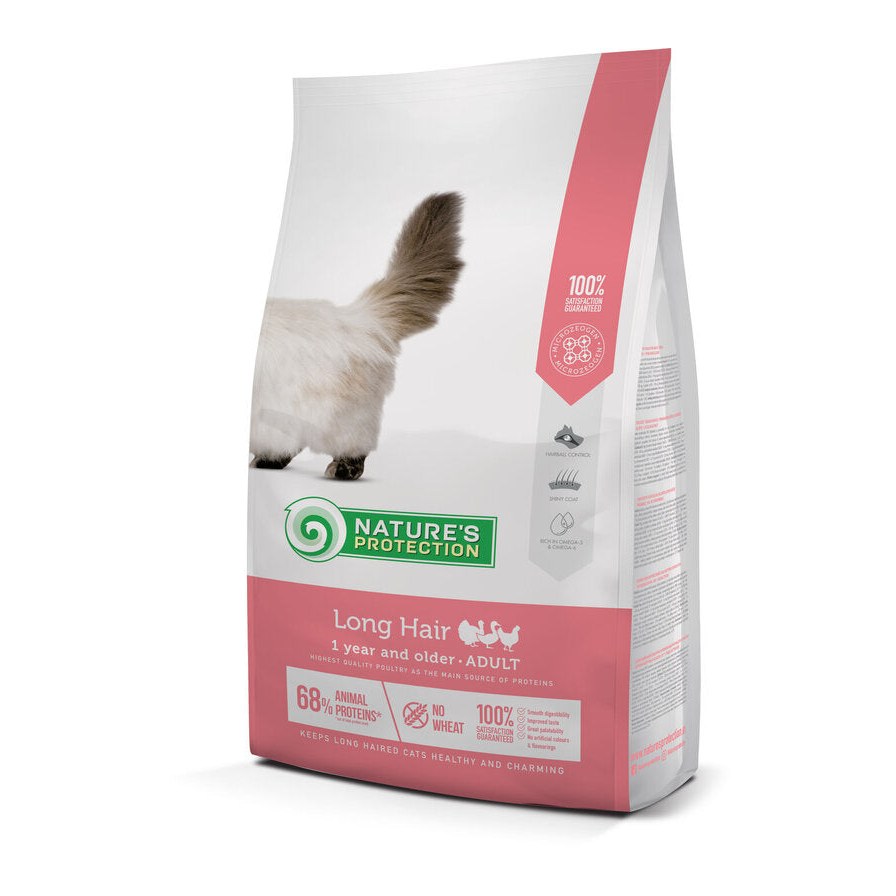 Saco de 2 kg de pienso Nature's Protection para gatos de pelo largo con aves de corral