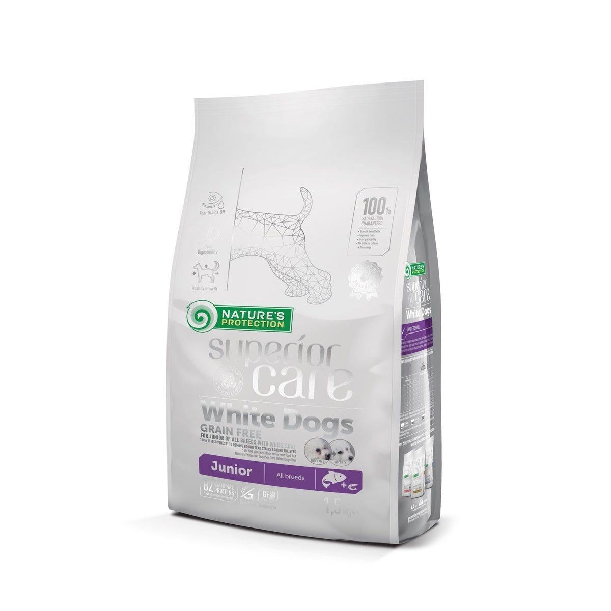 Saco de 1,5 kg de pienso Nature's Protection para cachorros de pelo blanco con salmón y sin cereales