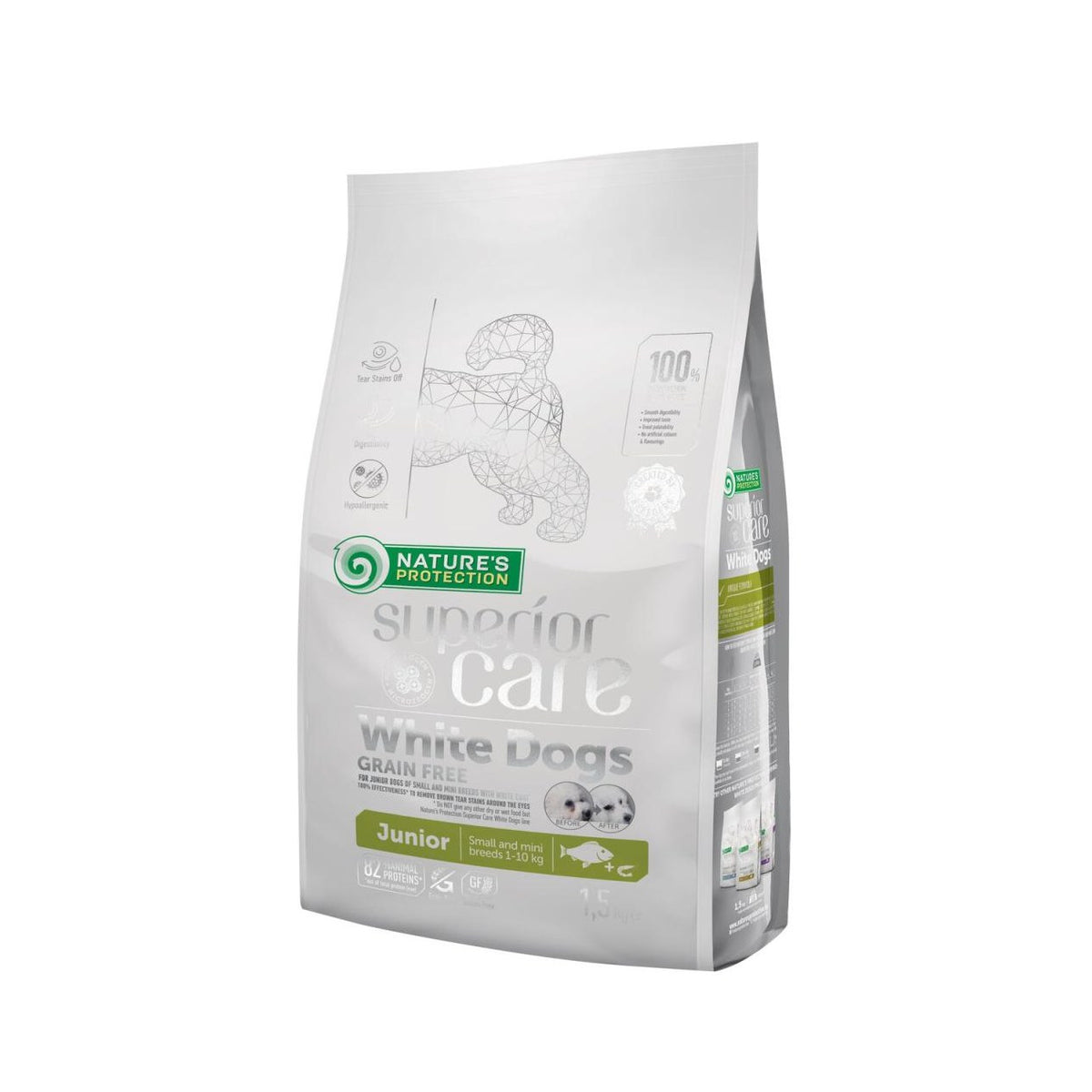 Saco de 1,5 kg de pienso Nature's Protection White Dogs para cachorros pequeños con pescado blanco y sin cereales