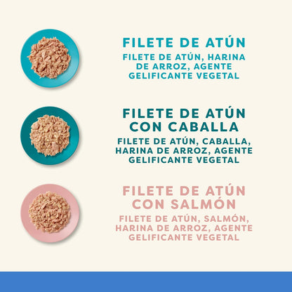 Lista de ingredientes de las tres recetas impresa en el envase de cada caja