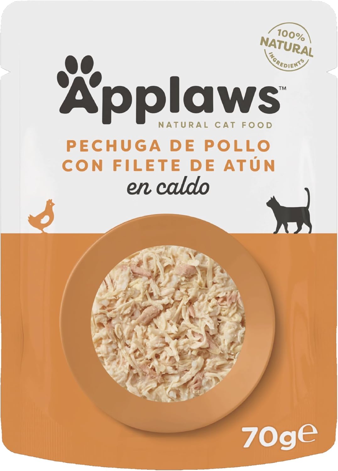 Envase individual del sobre Applaws pollo atún en caldo para gatos