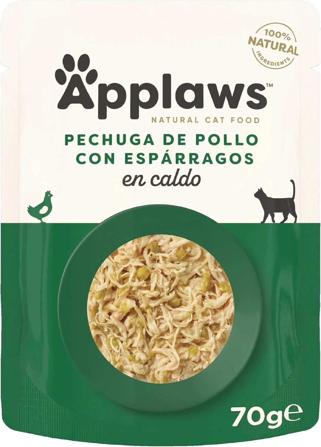 Envase individual del sobre Applaws pollo espárragos en caldo para gatos