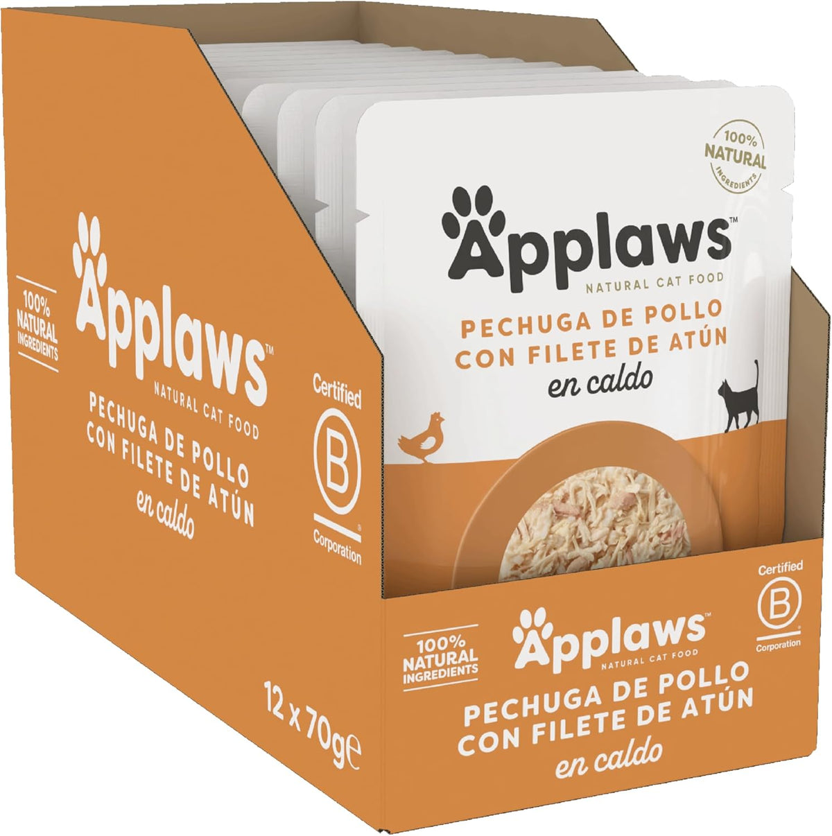 Caja de 12 sobres Applaws de pechuga de pollo con filete de atún