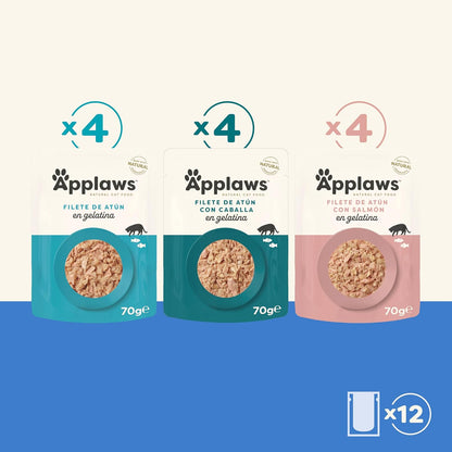 Doce sobres individuales del multipack Applaws sobres pescado en gelatina