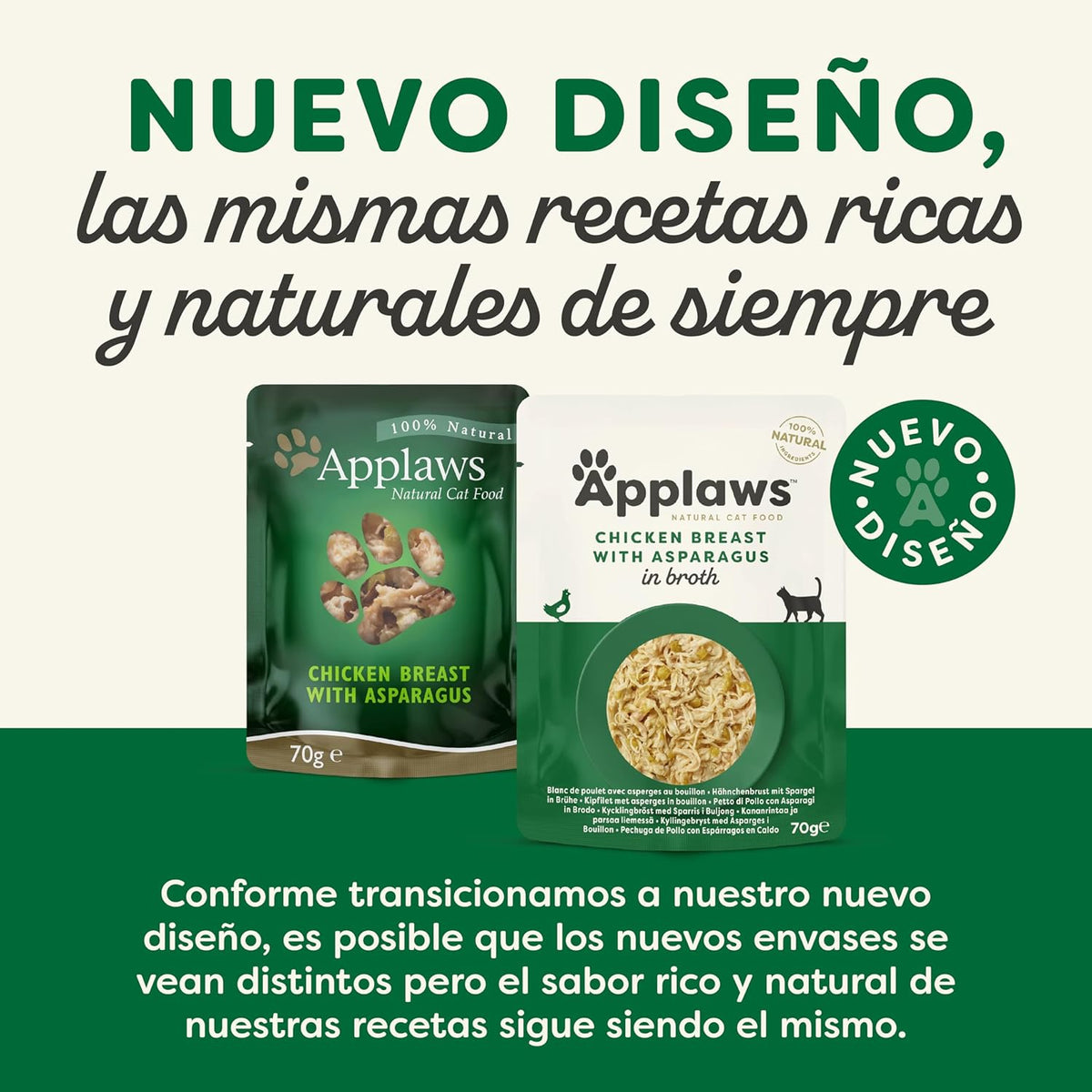 Lámina de la marca anunciando la renovación del envase de esta receta