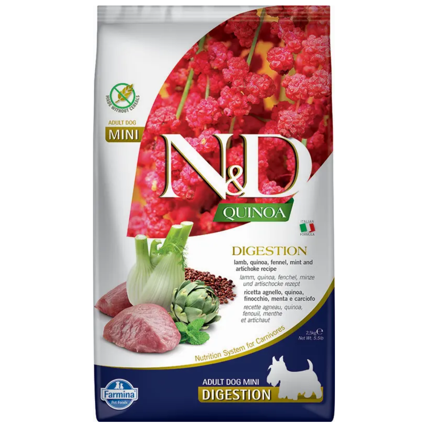 Pienso Farmina ND Quinoa Digestion Cordero Mini 2,5 Kg - Razas Pequeñas