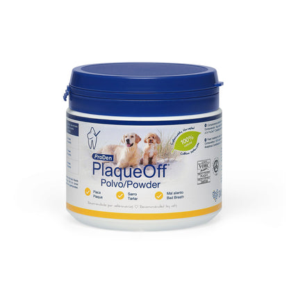 Envase de ProDen PlaqueOff polvo para perro y gato de 180 gramos, suplemento dental natural a base de alga marina A.N ProDen