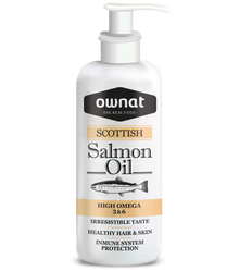 Botella de 250 ml de aceite de salmón escocés Ownat Salmon Oil para perros y gatos, EAN 8429037001859