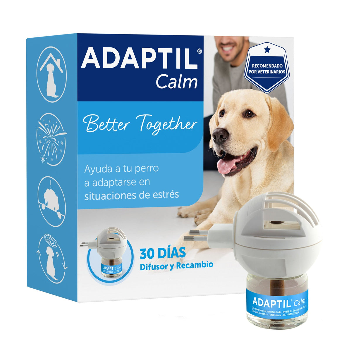 Difusor eléctrico de la gama Calm de Adaptil con su envase de 48 ml