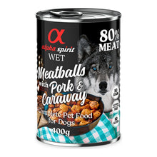 Albóndigas Alpha Spirit de cerdo y alcaravea para perros, lata de 400 g, EAN 8437013576833
