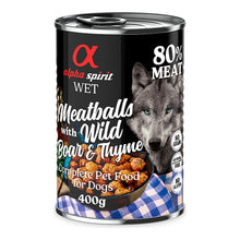 Albóndigas Alpha Spirit de jabalí y tomillo para perros, lata de 400 g, EAN 8437013576802
