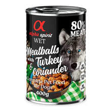 Albóndigas Alpha Spirit de pavo y cilantro para perros, lata de 400 g, EAN 8437013576819