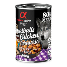 Albóndigas Alpha Spirit de pollo y cúrcuma para perros, lata de 400 g, EAN 8437013576826