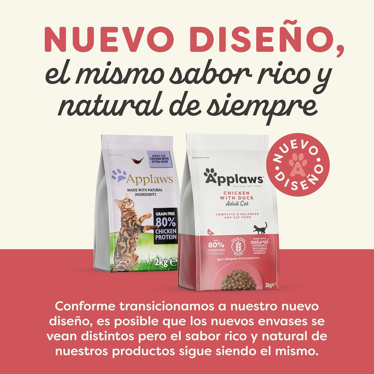Lámina informativa de la marca sobre el nuevo diseño de sus envases