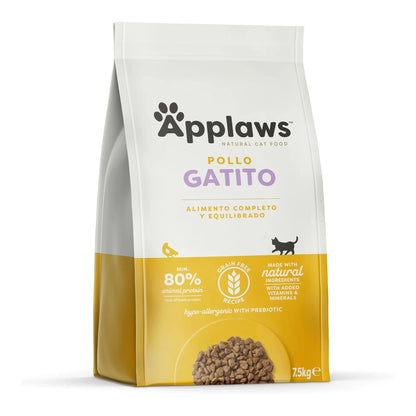 Envase en español del mismo pienso Applaws gatitos pollo, bolsa de siete kilos y medio