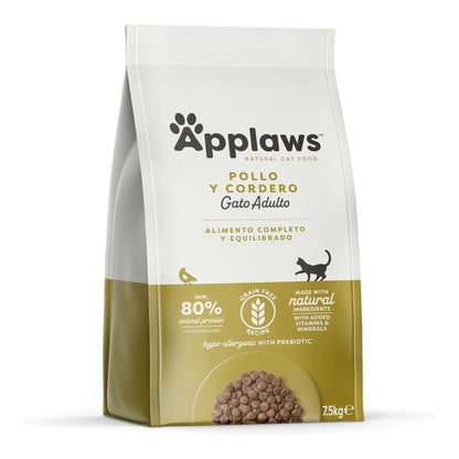 Otra vista del mismo envase del pienso Applaws gatos cordero, bolsa de siete kilos y medio