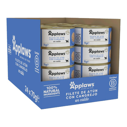 Caja de 24 latas Applaws de atún con cangrejo para gatos, formato 24 x 70 g.