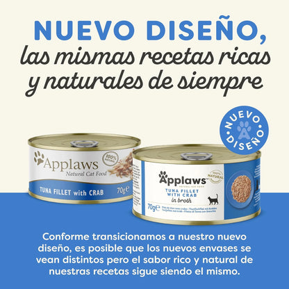Lámina informativa sobre el nuevo diseño del envase de esta lata de comida húmeda para gatos.