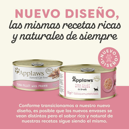 Lámina informativa sobre el nuevo diseño del envase de esta lata de comida húmeda para gatos.