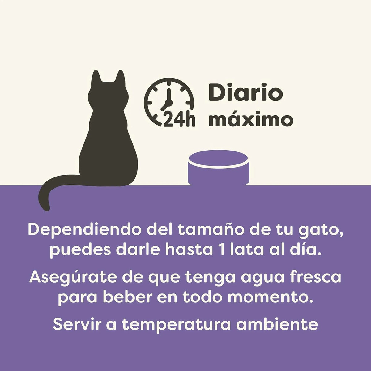 Lámina informativa con indicaciones de la marca sobre cómo servir esta lata a tu gato.