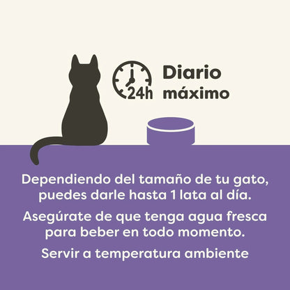 Lámina informativa con indicaciones de la marca sobre cómo servir esta lata a tu gato.