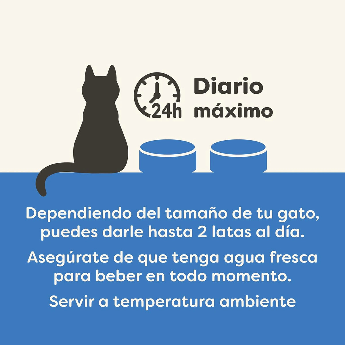 Lámina informativa con indicaciones de la marca sobre cómo servir esta lata a tu gato.