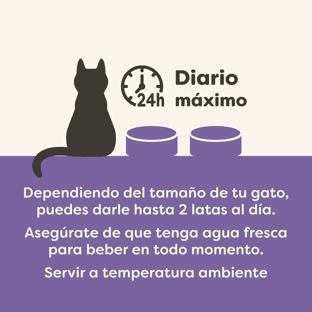 Lámina informativa con indicaciones de la marca sobre cómo servir esta lata a tu gato.