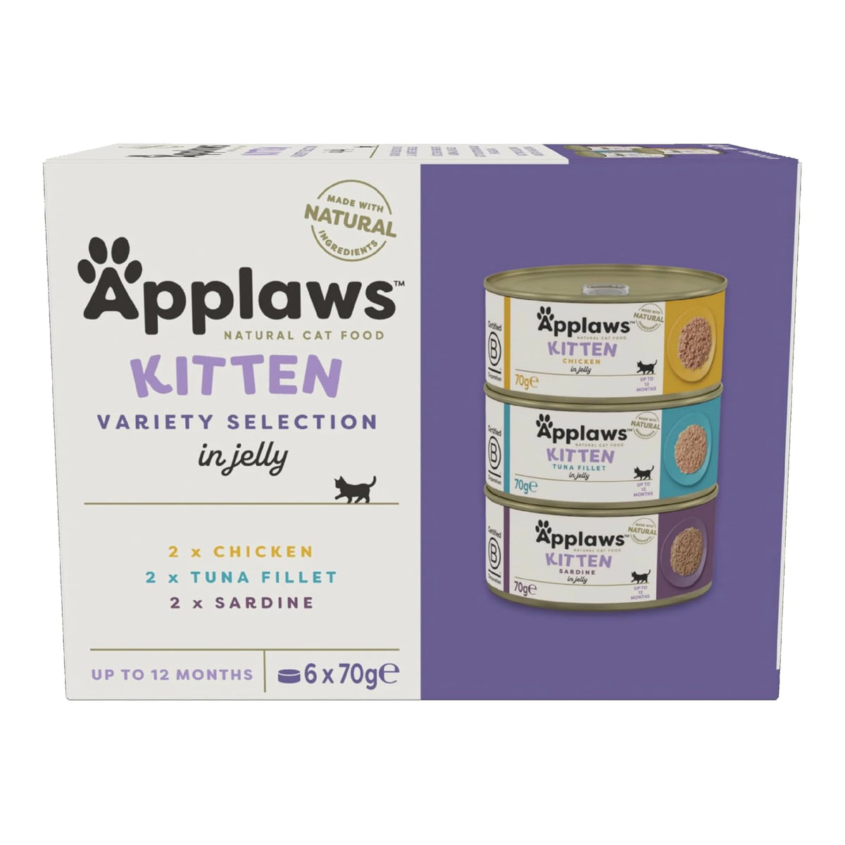 Caja del multipack Applaws gatitos gelatina en lata, tres recetas