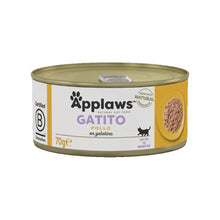 Envase frontal de la lata Applaws de pollo para gatitos, formato de 70 gramos.