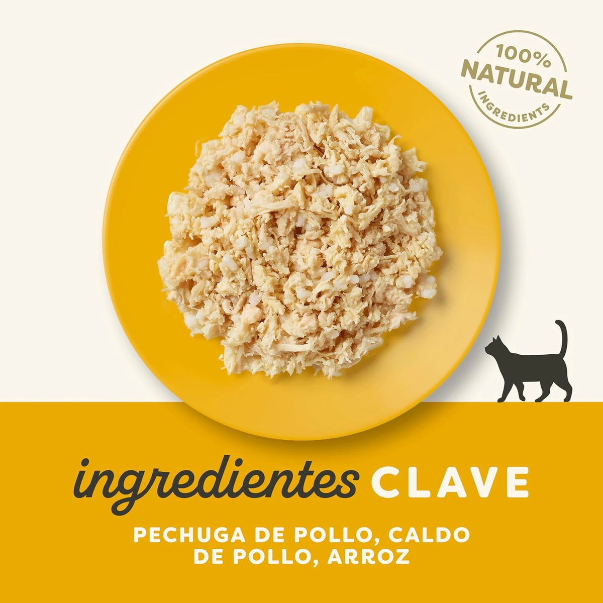 Lámina informativa de la marca con los ingredientes clave de esta receta felina.