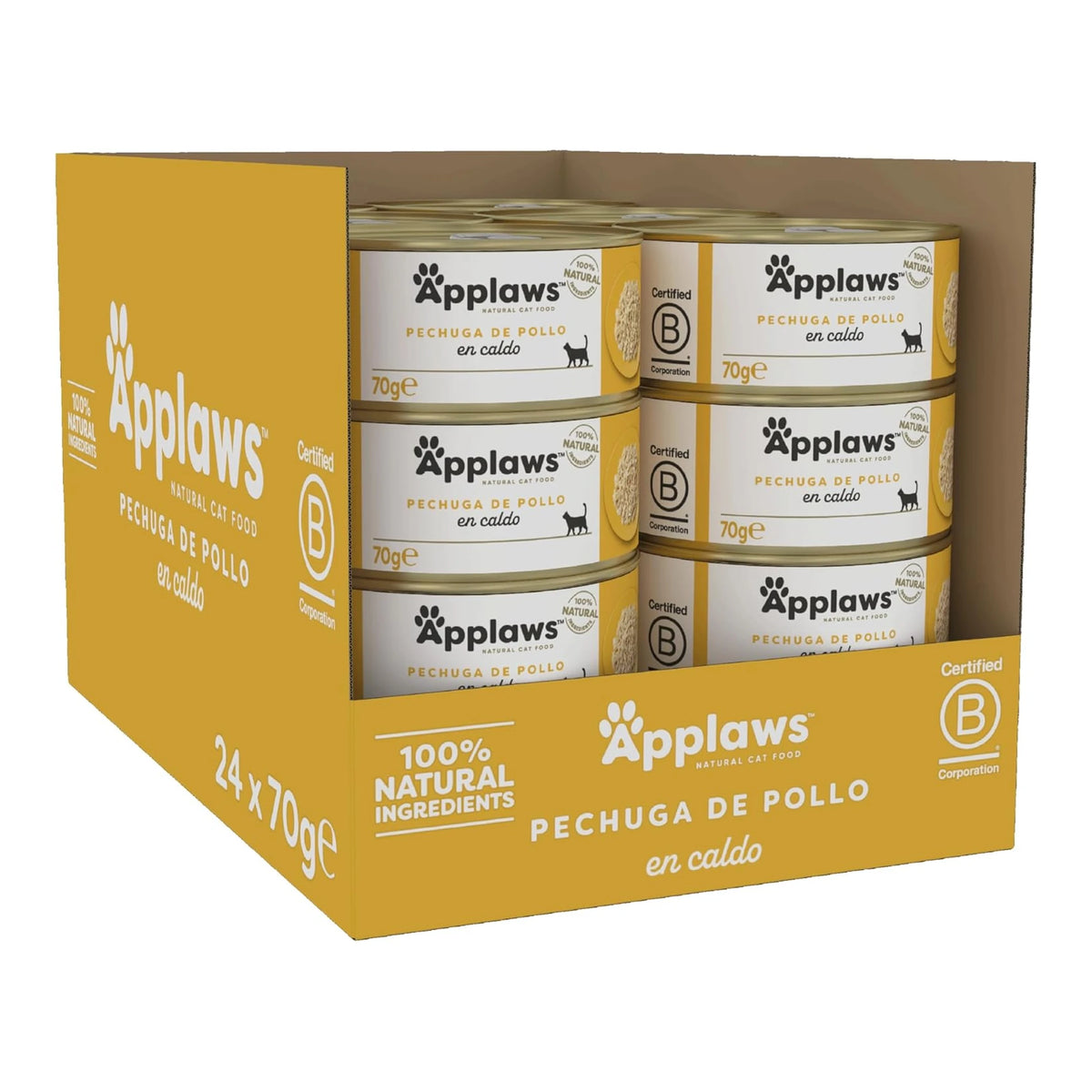 Caja de 24 latas Applaws de pechuga de pollo en caldo, formato 24 x 70 g.