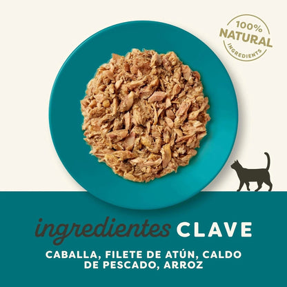 Lámina informativa de la marca con los ingredientes clave de esta receta de caballa y atún.
