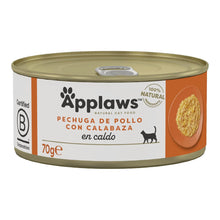 Envase frontal de la lata Applaws de pollo con calabaza, formato de 70 gramos.