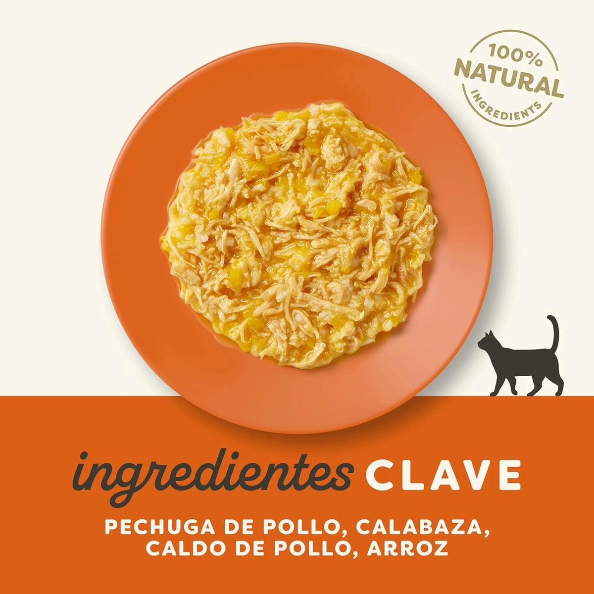 Lámina informativa de la marca con los ingredientes clave de esta receta felina.