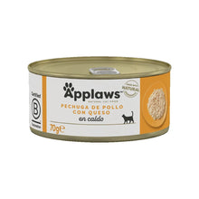 Envase frontal de la lata Applaws de pollo con queso, formato de 70 gramos.
