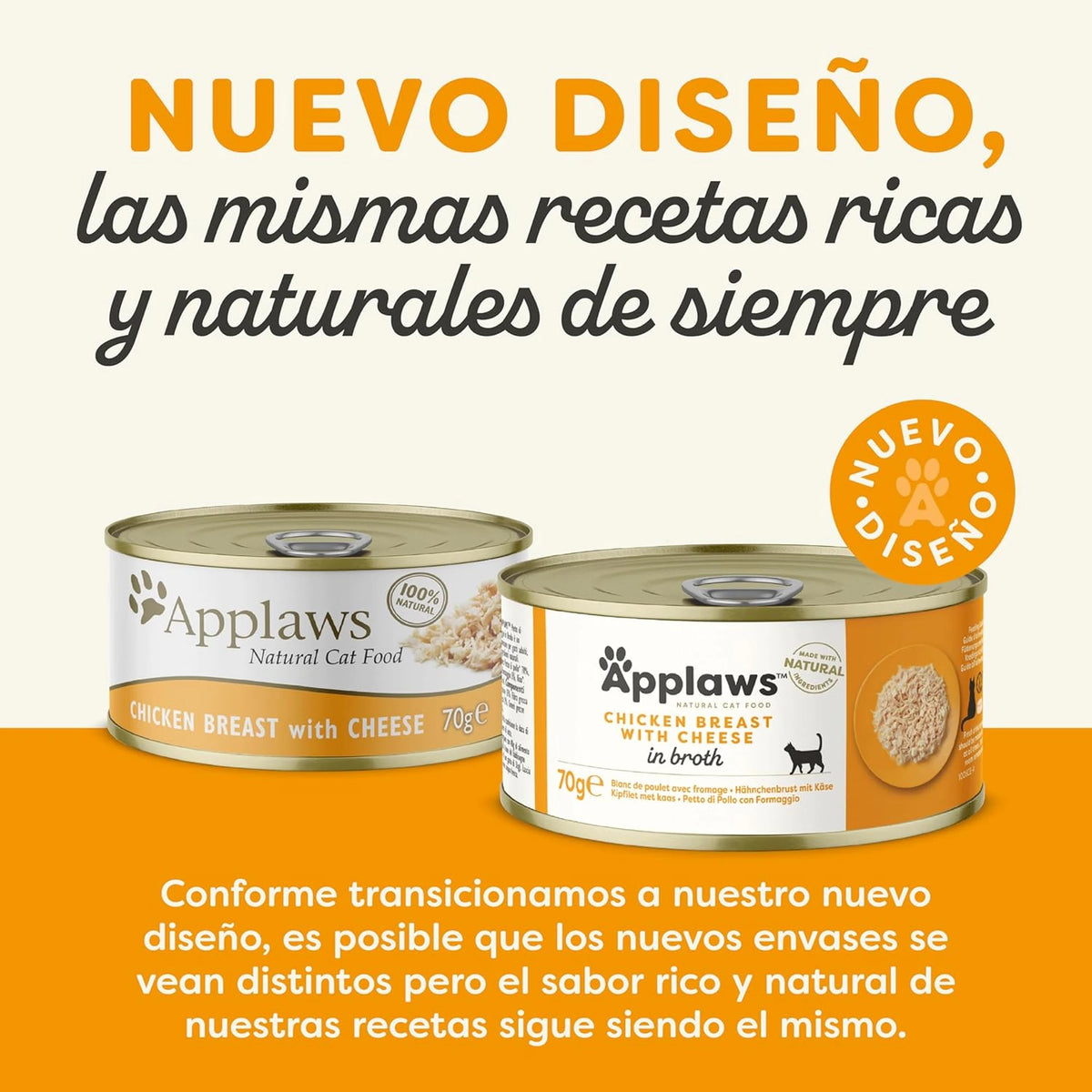 Lámina informativa sobre el cambio de diseño del envase de esta receta.