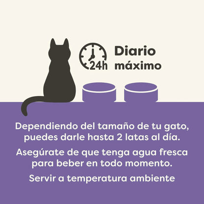 Lámina informativa con indicaciones de la marca sobre cómo servir estas latas a tu gato.