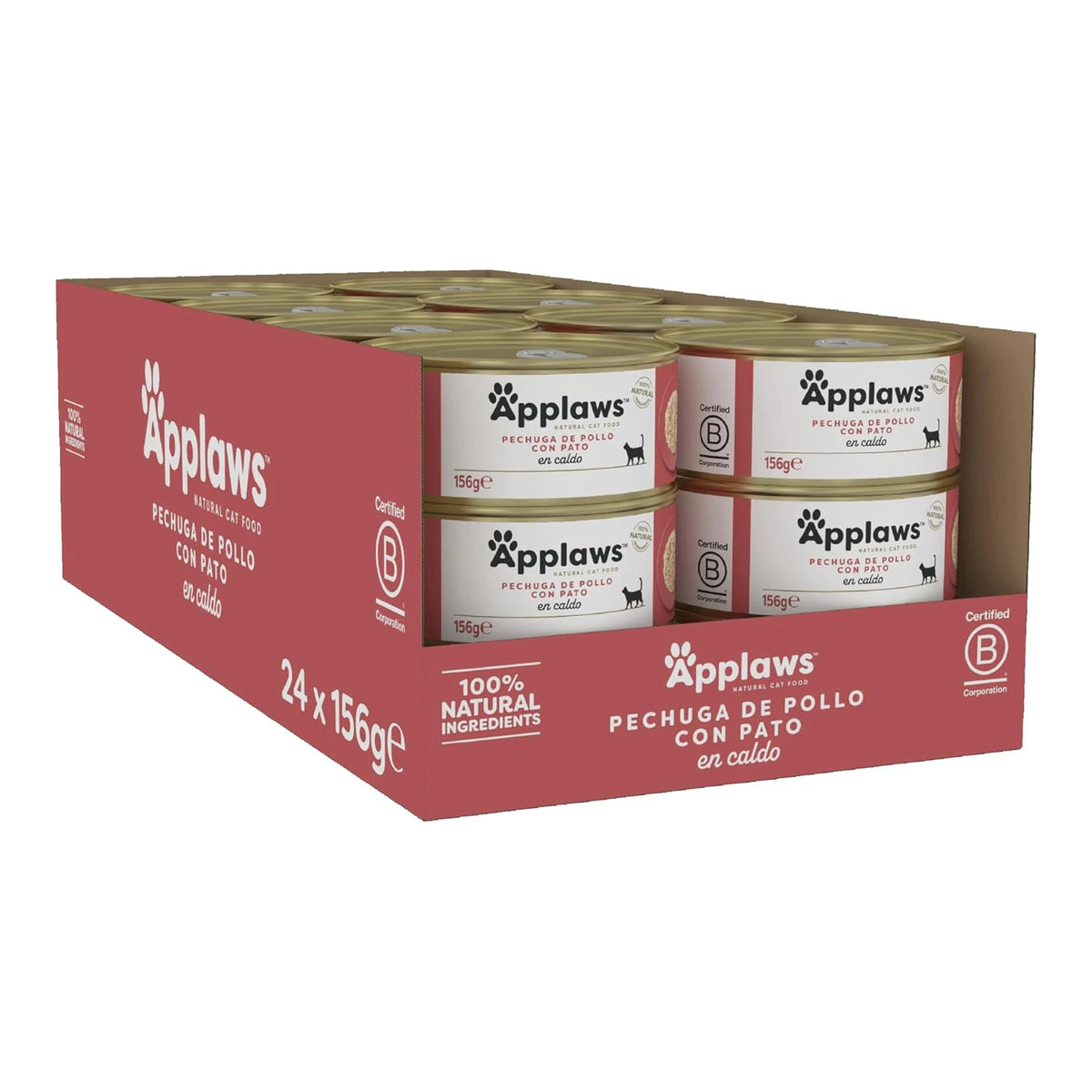 Caja de venta con 24 unidades de esta receta de pollo, formato de 156 gramos.