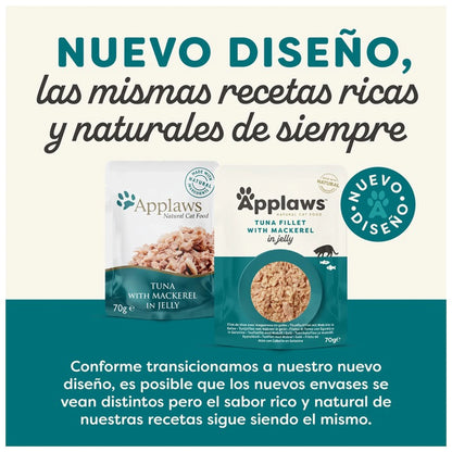 Lámina informativa de la marca sobre el nuevo diseño del envase del sobre de atún con caballa.