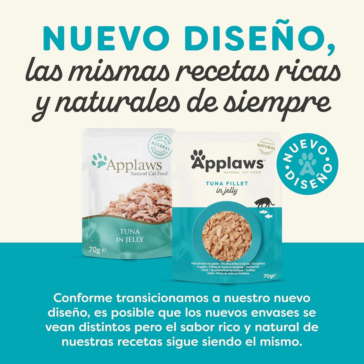 Lámina informativa de la marca acerca del nuevo diseño de este envase.