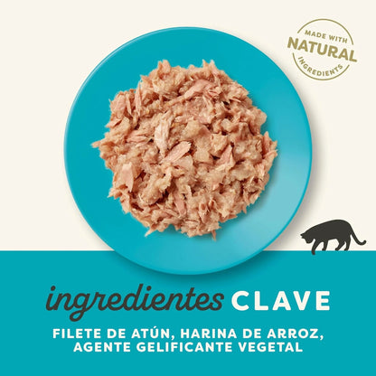 Cuenco con la comida servida de este sobre de atún para gatos.