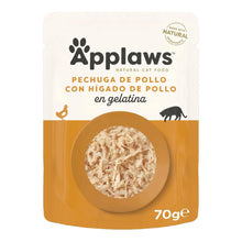 Envase individual de comida húmeda para gatos, con la receta de pollo e hígado en gelatina.