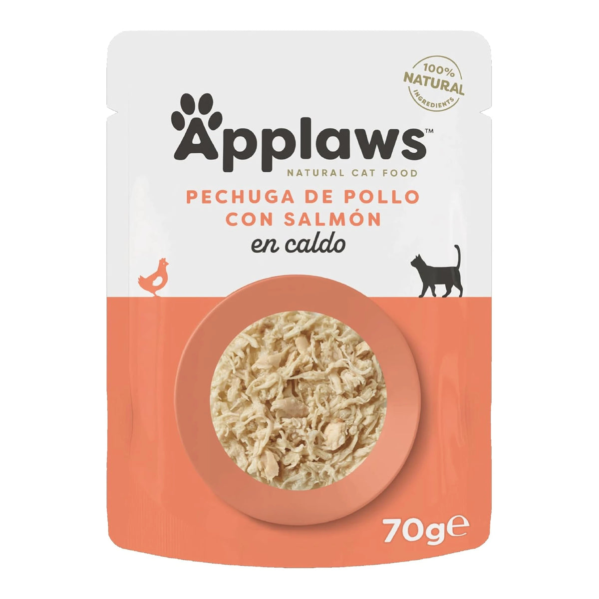 Envase individual del sobre Applaws pollo salmón en caldo para gatos