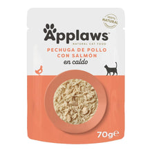 Envase individual del sobre Applaws pollo salmón en caldo para gatos