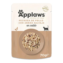 Envase individual del sobre Applaws pollo arroz salvaje en caldo para gatos