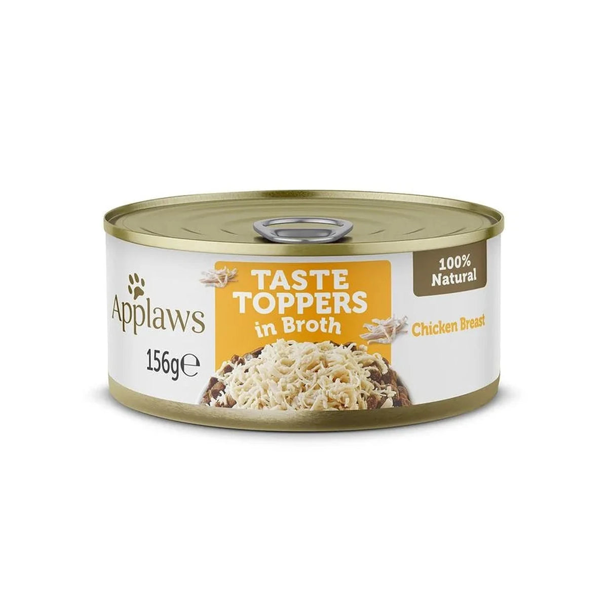 Lata Applaws Taste Toppers de pollo en caldo para perros, vista frontal del envase.
