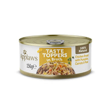 Lata Applaws Taste Toppers de pollo con verduras en caldo para perros, envase de frente.