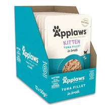 Caja de doce sobres de comida húmeda para gatitos, sabor atún