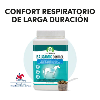 Bote de Balsamic Control Audevard para caballos con cacito y el titular de confort respiratorio de larga duración